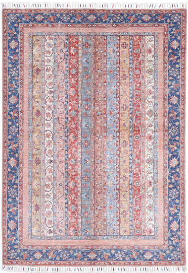 Traditional Hand Knotted Shaal Farhan Wool Rug of Size 5'6'' X 7'11'' in Multi and Blue Colors - Made in Afghanistan