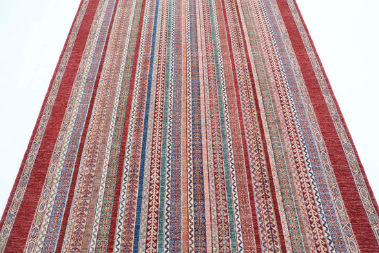 Traditional Hand Knotted Shaal Farhan Wool Rug of Size 5'8'' X 8'0'' in Red and Multi Colors - Made in Afghanistan