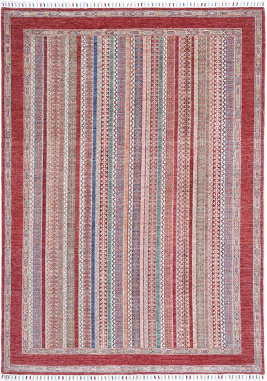 Traditional Hand Knotted Shaal Farhan Wool Rug of Size 5'8'' X 8'0'' in Red and Multi Colors - Made in Afghanistan