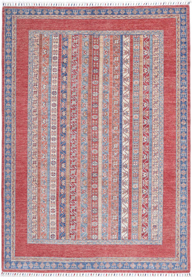 Traditional Hand Knotted Shaal Farhan Wool Rug of Size 5'7'' X 8'1'' in Multi and Multi Colors - Made in Afghanistan