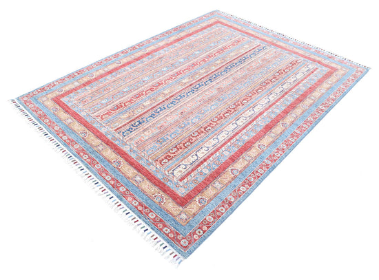 Traditional Hand Knotted Shaal Farhan Wool Rug of Size 5'7'' X 7'9'' in Multi and Multi Colors - Made in Afghanistan