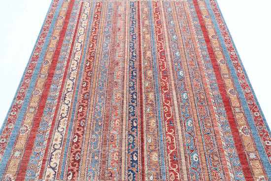 Traditional Hand Knotted Shaal Farhan Wool Rug of Size 5'7'' X 7'9'' in Multi and Multi Colors - Made in Afghanistan