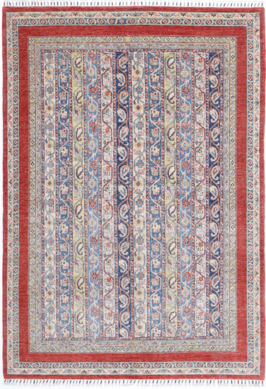 Traditional Hand Knotted Shaal Farhan Wool Rug of Size 5'4'' X 8'8'' in Red and Multi Colors - Made in Afghanistan