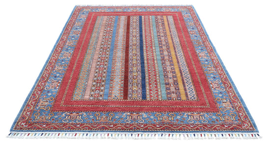 Traditional Hand Knotted Shaal Farhan Wool Rug of Size 5'8'' X 7'11'' in Multi and Multi Colors - Made in Afghanistan