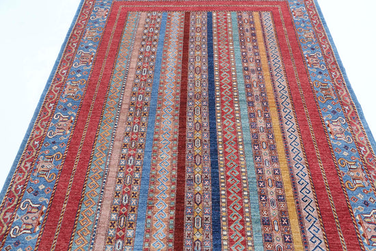 Traditional Hand Knotted Shaal Farhan Wool Rug of Size 5'8'' X 7'11'' in Multi and Multi Colors - Made in Afghanistan