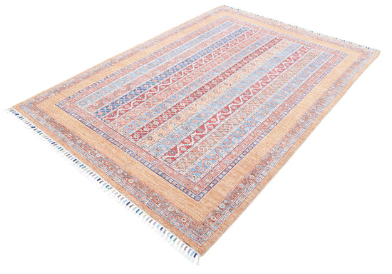 Traditional Hand Knotted Shaal Farhan Wool Rug of Size 5'8'' X 7'11'' in Gold and Multi Colors - Made in Afghanistan