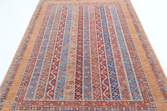Traditional Hand Knotted Shaal Farhan Wool Rug of Size 5'8'' X 7'11'' in Gold and Multi Colors - Made in Afghanistan