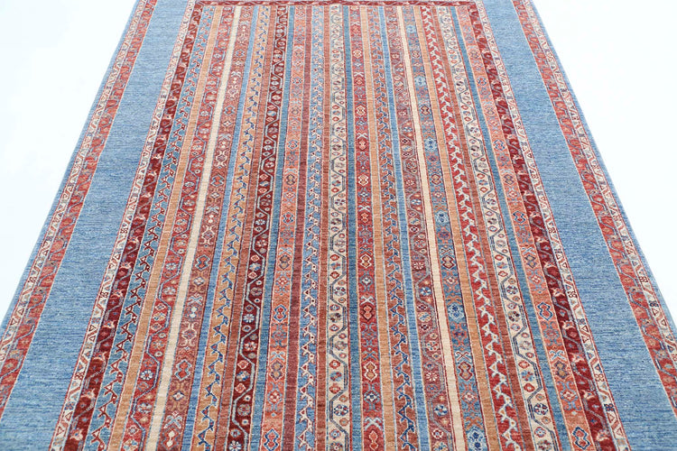Traditional Hand Knotted Shaal Farhan Wool Rug of Size 5'7'' X 7'9'' in Blue and Multi Colors - Made in Afghanistan