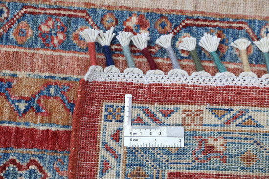 Traditional Hand Knotted Shaal Farhan Wool Rug of Size 5'9'' X 7'9'' in Red and Multi Colors - Made in Afghanistan