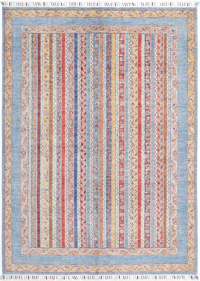 Traditional Hand Knotted Shaal Farhan Wool Rug of Size 5'8'' X 7'6'' in Blue and Multi Colors - Made in Afghanistan