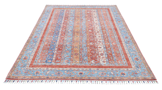 Traditional Hand Knotted Shaal Farhan Wool Rug of Size 5'5'' X 8'4'' in Multi and Teal Colors - Made in Afghanistan