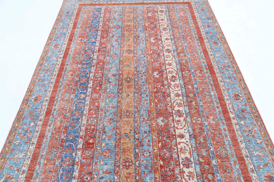 Traditional Hand Knotted Shaal Farhan Wool Rug of Size 5'5'' X 8'4'' in Multi and Teal Colors - Made in Afghanistan