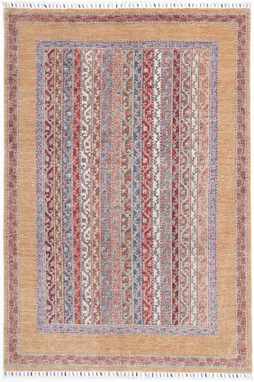 Traditional Hand Knotted Shaal Farhan Wool Rug of Size 4'9'' X 7'2'' in Gold and Multi Colors - Made in Afghanistan
