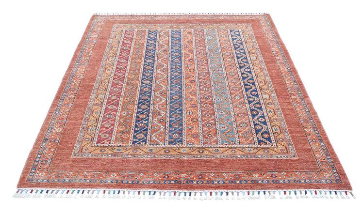 Traditional Hand Knotted Shaal Farhan Wool Rug of Size 5'1'' X 6'8'' in Brown and Multi Colors - Made in Afghanistan