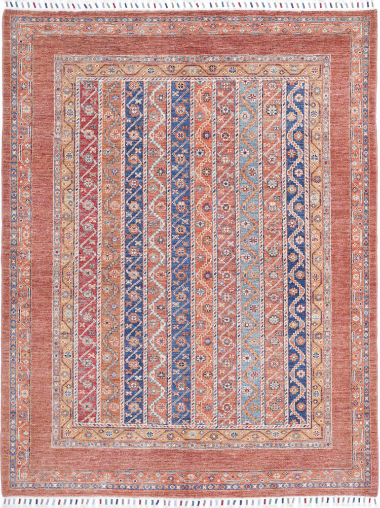 Traditional Hand Knotted Shaal Farhan Wool Rug of Size 5'1'' X 6'8'' in Brown and Multi Colors - Made in Afghanistan