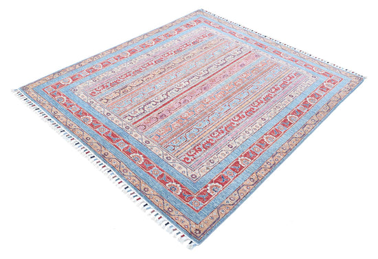 Traditional Hand Knotted Shaal Farhan Wool Rug of Size 5'0'' X 5'9'' in Multi and Blue Colors - Made in Afghanistan