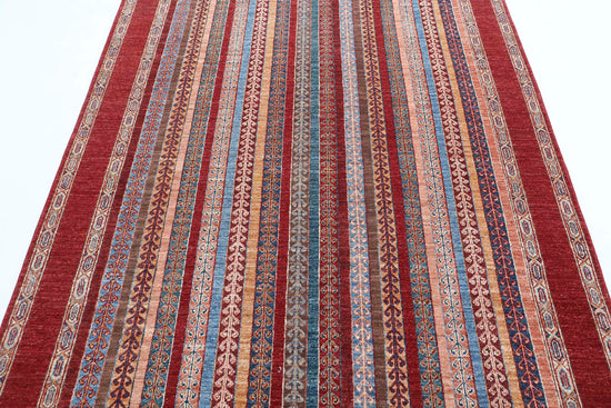 Traditional Hand Knotted Shaal Farhan Wool Rug of Size 5'0'' X 6'9'' in Red and Blue Colors - Made in Afghanistan