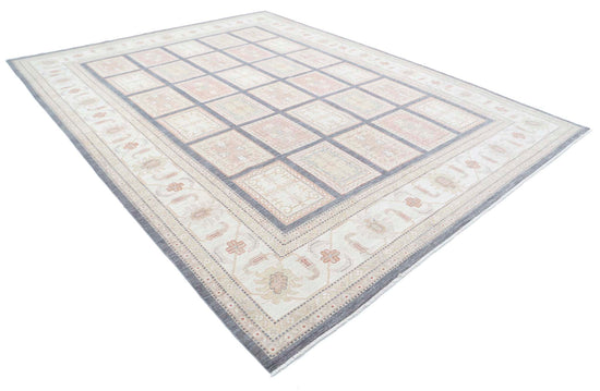 Traditional Hand Knotted Serenity Farhan Wool Rug of Size 9'10'' X 12'10'' in Grey and Ivory Colors - Made in Afghanistan