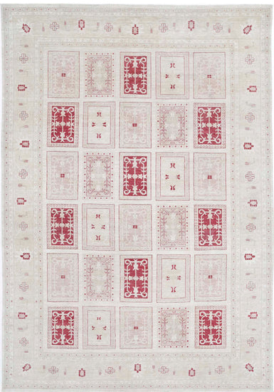 Traditional Hand Knotted Serenity Farhan Wool Rug of Size 8'0'' X 11'1'' in Ivory and Red Colors - Made in Afghanistan