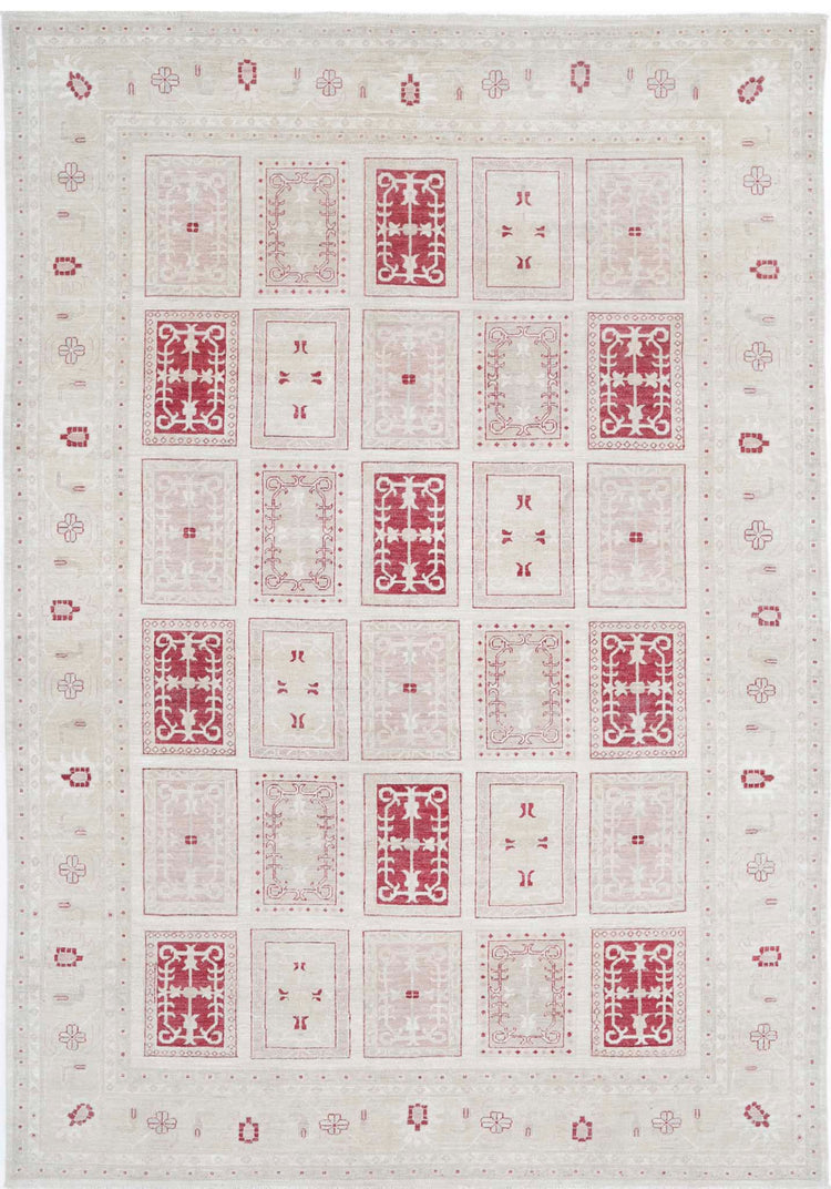 Traditional Hand Knotted Serenity Farhan Wool Rug of Size 8'0'' X 11'1'' in Ivory and Red Colors - Made in Afghanistan