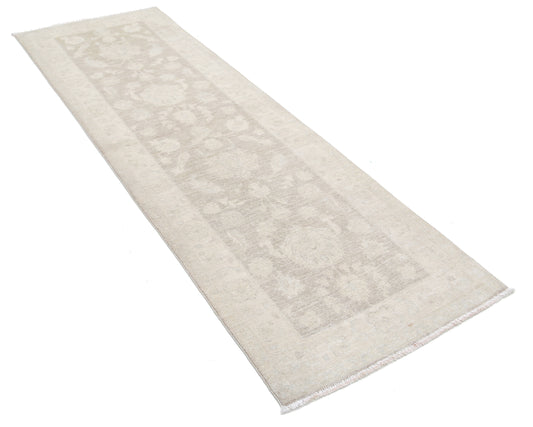 Traditional Hand Knotted Serenity Farhan Wool Rug of Size 2'8'' X 8'4'' in Grey and Ivory Colors - Made in Afghanistan