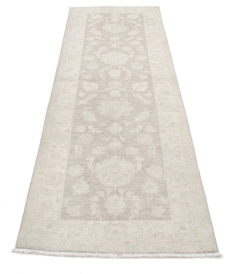 Traditional Hand Knotted Serenity Farhan Wool Rug of Size 2'8'' X 8'4'' in Grey and Ivory Colors - Made in Afghanistan
