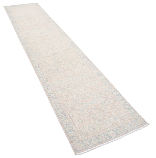 Traditional Hand Knotted Serenity Farhan Wool Rug of Size 2'5'' X 11'5'' in Ivory and Grey Colors - Made in Afghanistan
