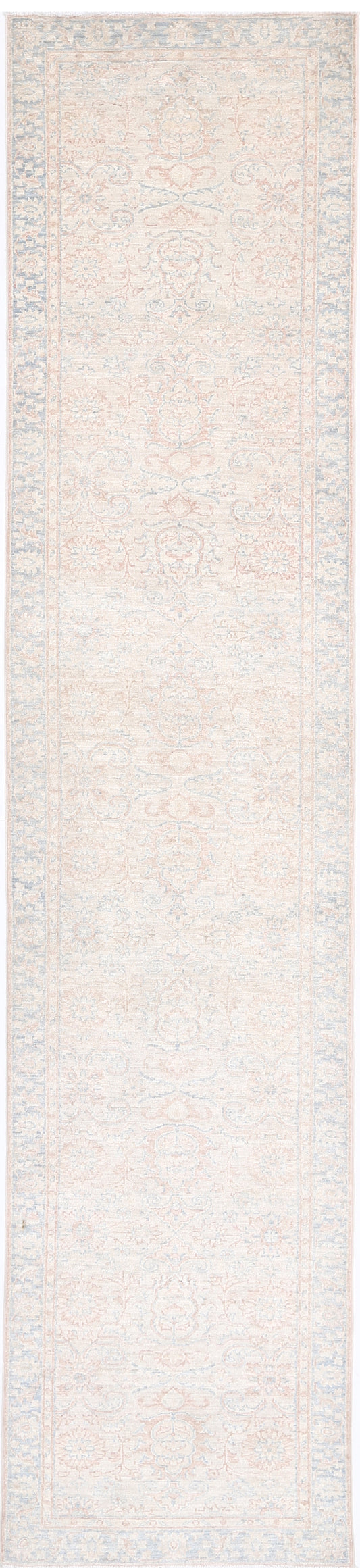 Traditional Hand Knotted Serenity Farhan Wool Rug of Size 2'5'' X 11'5'' in Ivory and Grey Colors - Made in Afghanistan