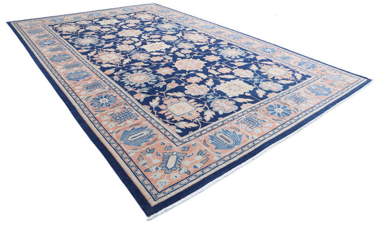 Traditional Hand Knotted Ziegler Farhan Wool Rug of Size 10'9'' X 16'7'' in Blue and Rust Colors - Made in Afghanistan