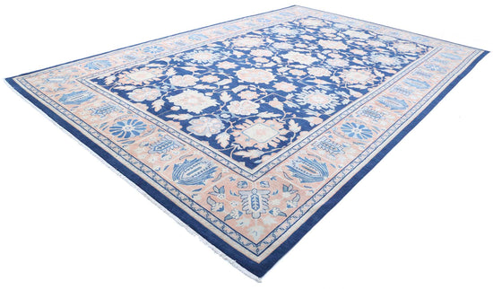 Traditional Hand Knotted Ziegler Farhan Wool Rug of Size 10'9'' X 16'7'' in Blue and Rust Colors - Made in Afghanistan