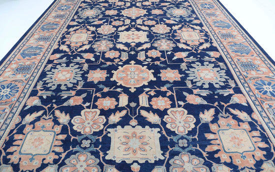 Traditional Hand Knotted Ziegler Farhan Wool Rug of Size 10'9'' X 16'7'' in Blue and Rust Colors - Made in Afghanistan