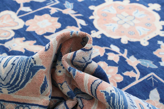 Traditional Hand Knotted Ziegler Farhan Wool Rug of Size 10'9'' X 16'7'' in Blue and Rust Colors - Made in Afghanistan