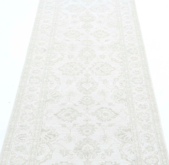 Traditional Hand Knotted Serenity Farhan Wool Rug of Size 2'7'' X 8'2'' in Ivory and Taupe Colors - Made in Afghanistan