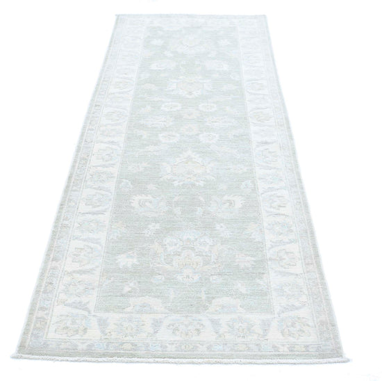Traditional Hand Knotted Serenity Farhan Wool Rug of Size 2'9'' X 7'11'' in Green and Ivory Colors - Made in Afghanistan