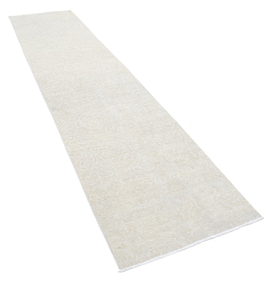 Traditional Hand Knotted Serenity Farhan Wool Rug of Size 2'9'' X 12'2'' in Ivory and Ivory Colors - Made in Afghanistan