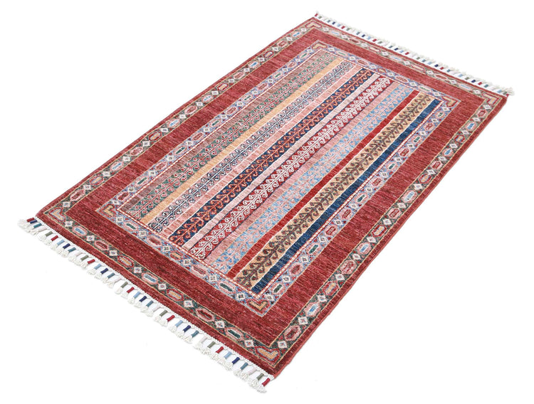 Traditional Hand Knotted Shaal Farhan Wool Rug of Size 2'7'' X 4'1'' in Multi and Multi Colors - Made in Afghanistan