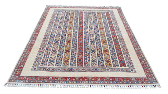 Traditional Hand Knotted Shaal Farhan Wool Rug of Size 5'6'' X 7'6'' in Multi and Multi Colors - Made in Afghanistan