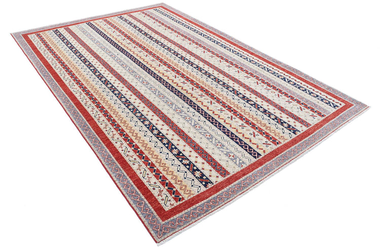 Traditional Hand Knotted Shaal Farhan Wool Rug of Size 6'5'' X 9'7'' in Multi and Multi Colors - Made in Afghanistan