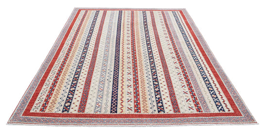 Traditional Hand Knotted Shaal Farhan Wool Rug of Size 6'5'' X 9'7'' in Multi and Multi Colors - Made in Afghanistan