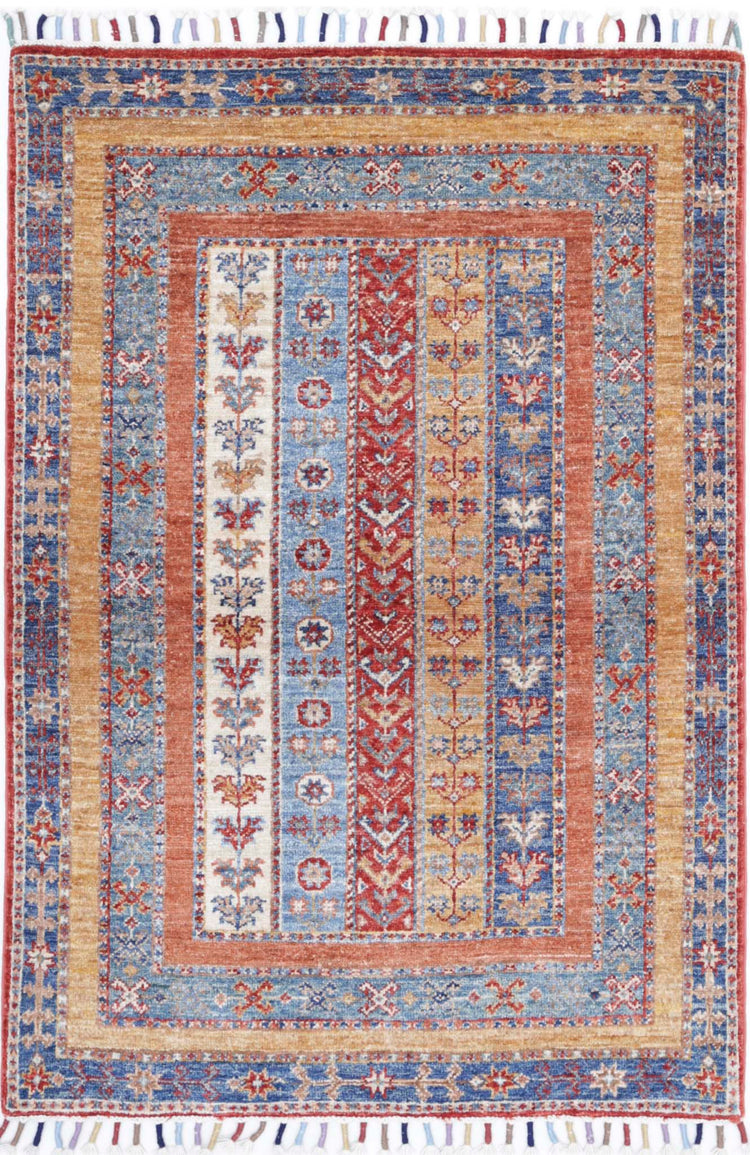 Traditional Hand Knotted Shaal Farhan Wool Rug of Size 2'10'' X 4'2'' in Multi and Multi Colors - Made in Afghanistan