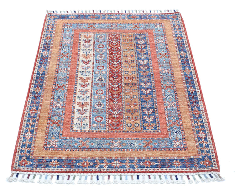 Traditional Hand Knotted Shaal Farhan Wool Rug of Size 2'10'' X 3'10'' in Multi and Multi Colors - Made in Afghanistan