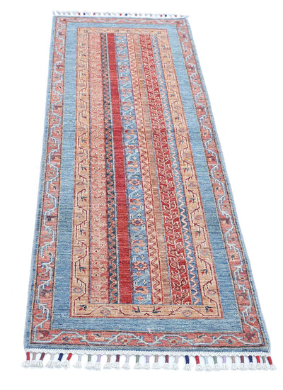 Traditional Hand Knotted Shaal Farhan Wool Rug of Size 1'10'' X 5'8'' in Multi and Multi Colors - Made in Afghanistan