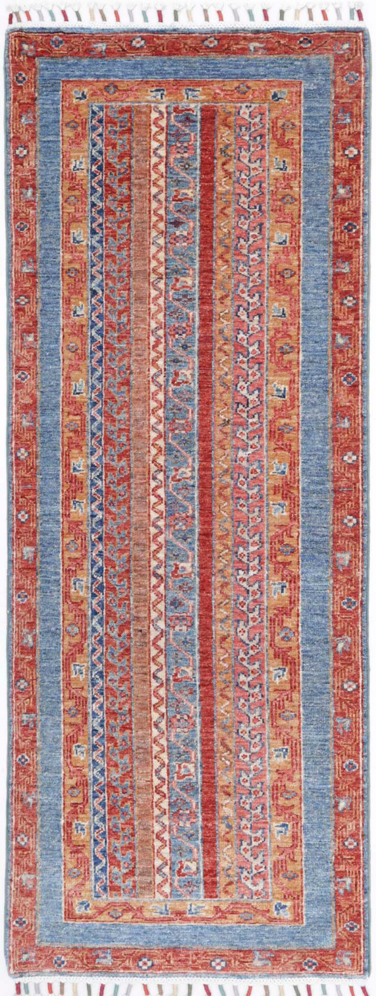 Traditional Hand Knotted Shaal Farhan Wool Rug of Size 2'0'' X 5'8'' in Multi and Multi Colors - Made in Afghanistan