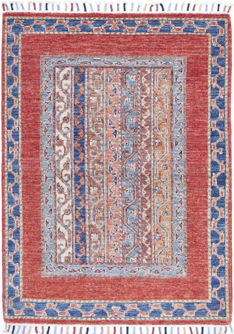 Traditional Hand Knotted Shaal Farhan Wool Rug of Size 2'10'' X 3'11'' in Multi and Multi Colors - Made in Afghanistan