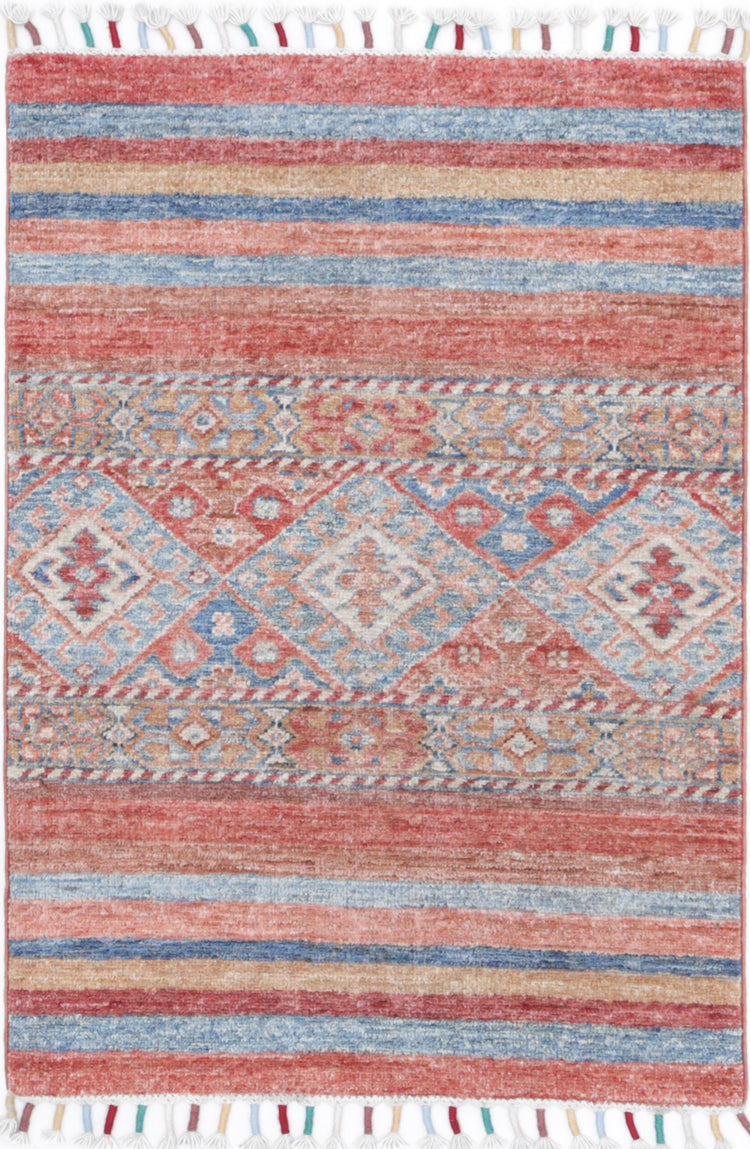 Traditional Hand Knotted Khurjeen Farhan Wool Rug of Size 2'2'' X 2'11'' in Multi and Multi Colors - Made in Afghanistan