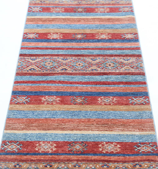 Traditional Hand Knotted Khurjeen Farhan Wool Rug of Size 2'0'' X 5'10'' in Multi and Multi Colors - Made in Afghanistan