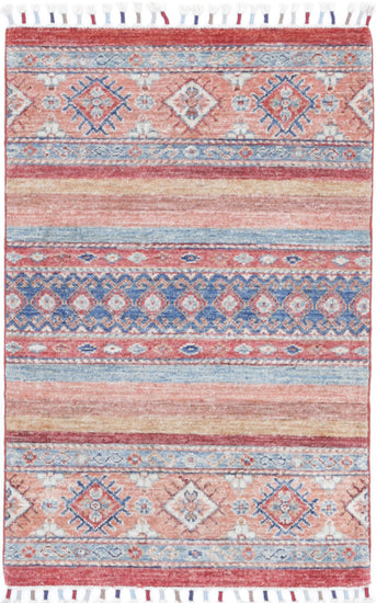 Traditional Hand Knotted Khurjeen Farhan Wool Rug of Size 1'11'' X 3'0'' in Multi and Multi Colors - Made in Afghanistan