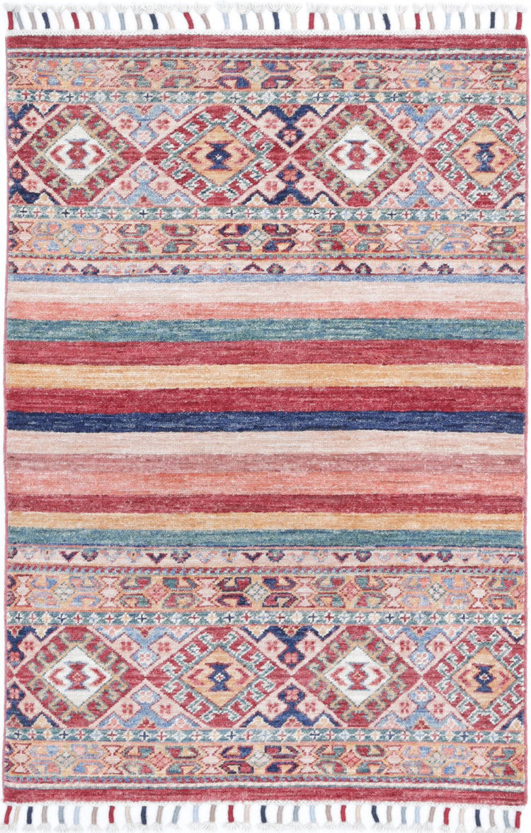 Traditional Hand Knotted Khurjeen Farhan Wool Rug of Size 2'6'' X 3'10'' in Multi and Multi Colors - Made in Afghanistan