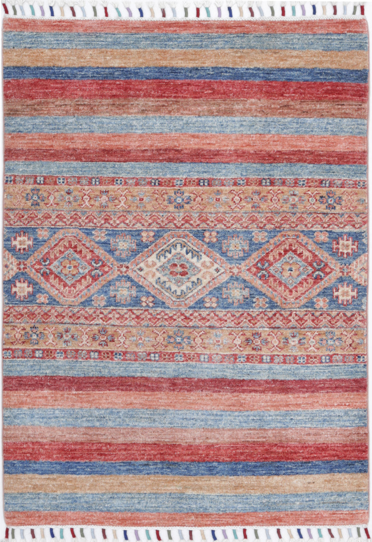 Traditional Hand Knotted Khurjeen Farhan Wool Rug of Size 2'9'' X 3'10'' in Multi and Multi Colors - Made in Afghanistan
