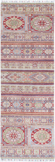 Traditional Hand Knotted Khurjeen Farhan Wool Rug of Size 3'0'' X 9'8'' in Multi and Multi Colors - Made in Afghanistan